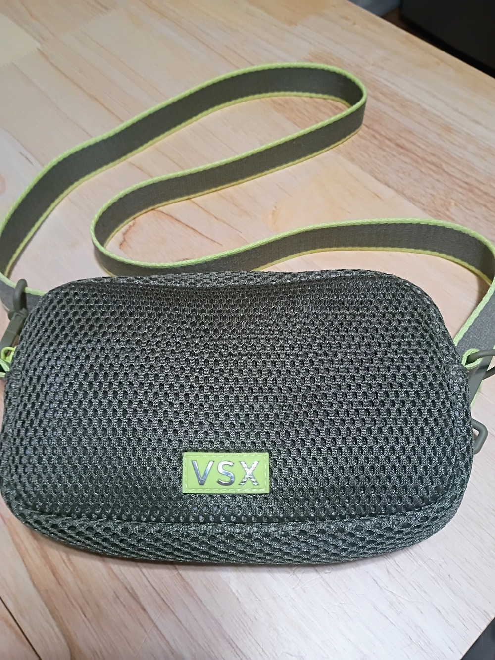 VSX Olive Mesh Mini Crossbody with Lime Trim